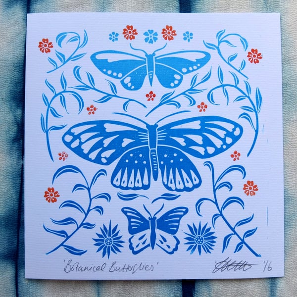 Botanical Butterflies Blue Spring Greetings Card 