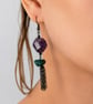 Playful Amethyst & Green Agate Tassel Earrings in Antique Black - Image 2