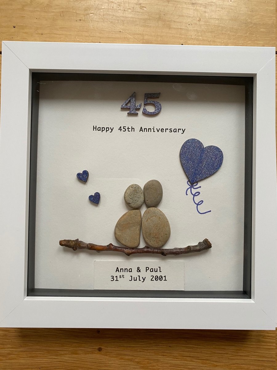 Sapphire Wedding Anniversary Pebble Artwork Frame, 45th Wedding Anniversary Gift