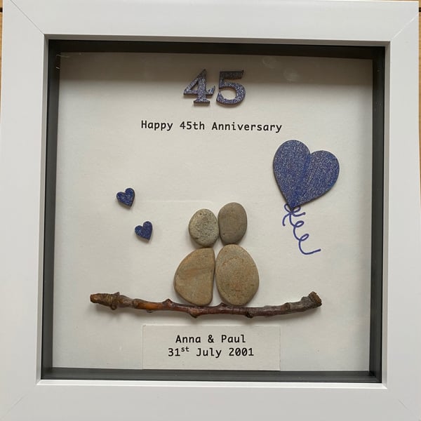 Sapphire Wedding Anniversary Pebble Artwork Frame, 45th Wedding Anniversary Gift