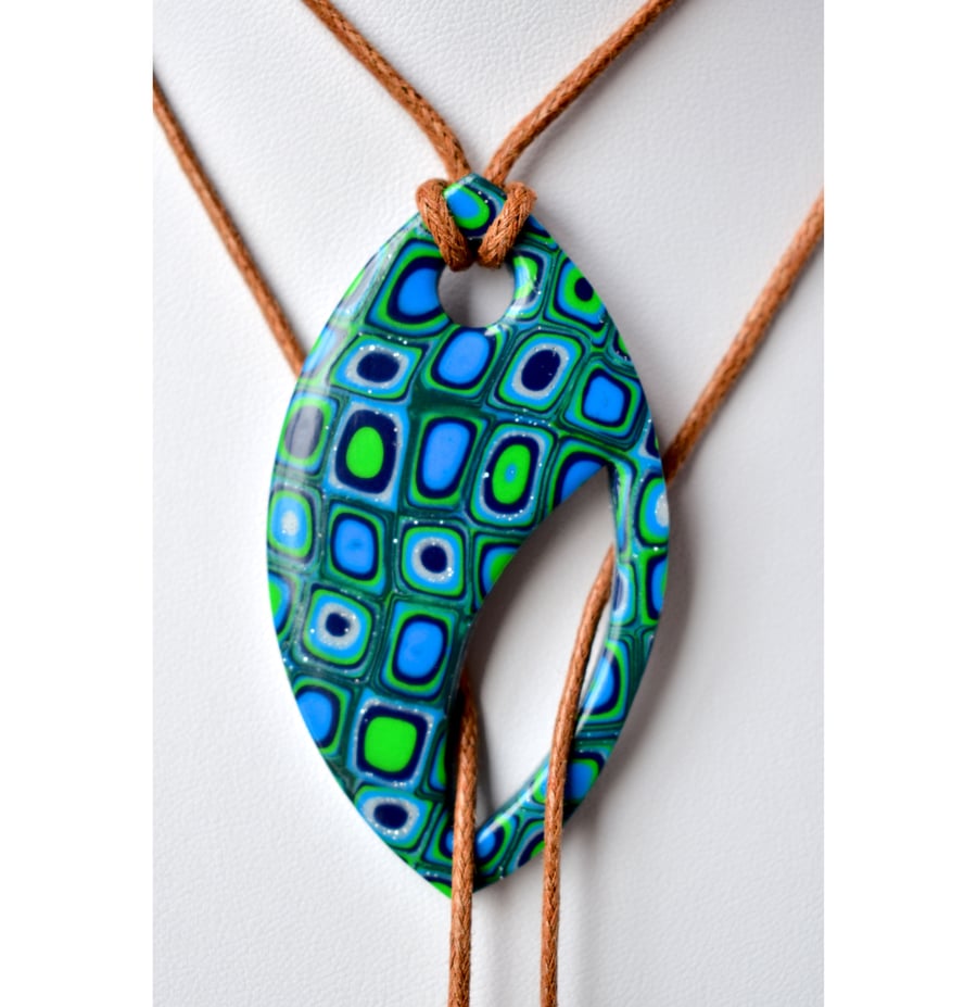Tropical Dream Millefiori Style Blue & Green Polymer Clay Lariat Necklace