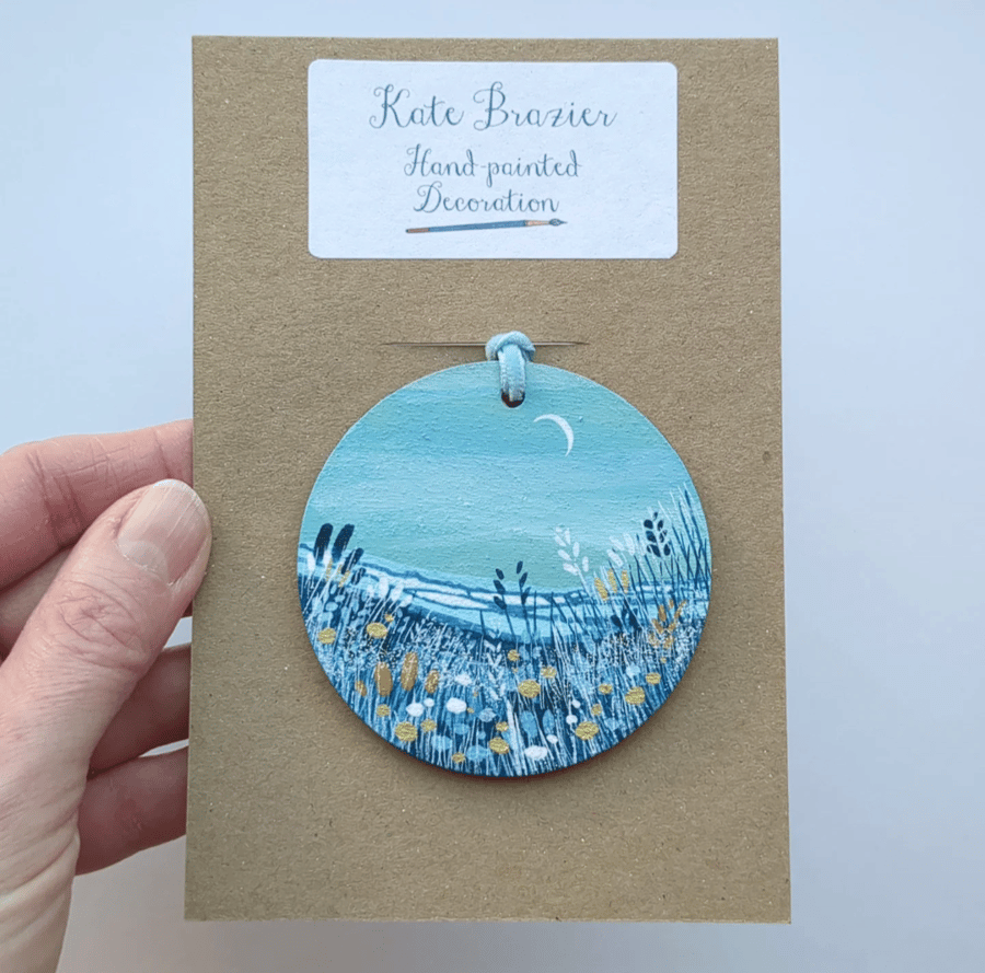 Unique Hand Painted Wooden Decorations. SNOWY EVENING SKY