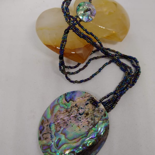 Colourful Oyster Shell Pendant Beaded Necklace Choice of 2 Handmade