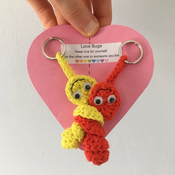 Crochet Love Bug Keyring, Yellow And Red, Anniversary Gift, Couple Keyrings