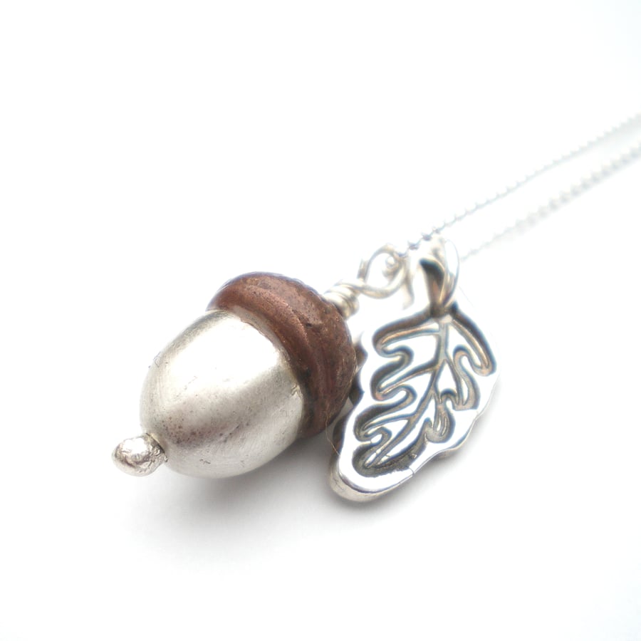 Copper and Silver Acorn Necklace