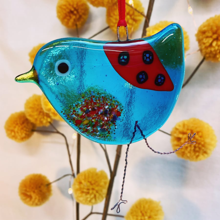 Fused Glass Turquoise Blue Bird