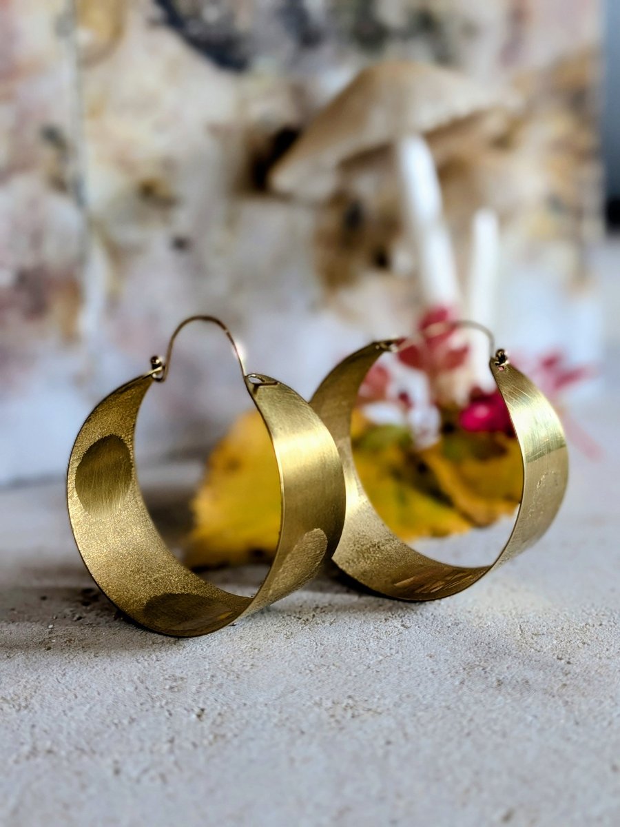 Gold-Filled & Brass Hoop Earrings; Textured Polka Dot Dangle Earrings