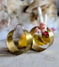 Gold-Filled & Brass Hoop Earrings; Textured Polka Dot Dangle Earrings - Image 1