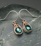 Copper Wire Wrapped Earrings with Faceted Teal AB Glass Beads - Image 2