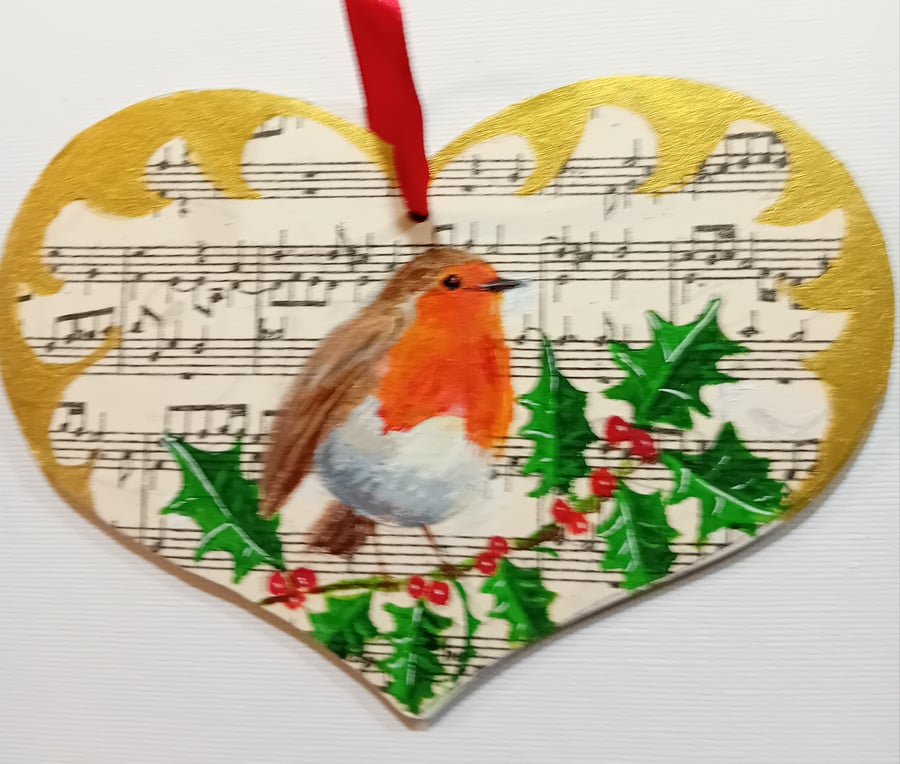 Christmas heart with Robin and music