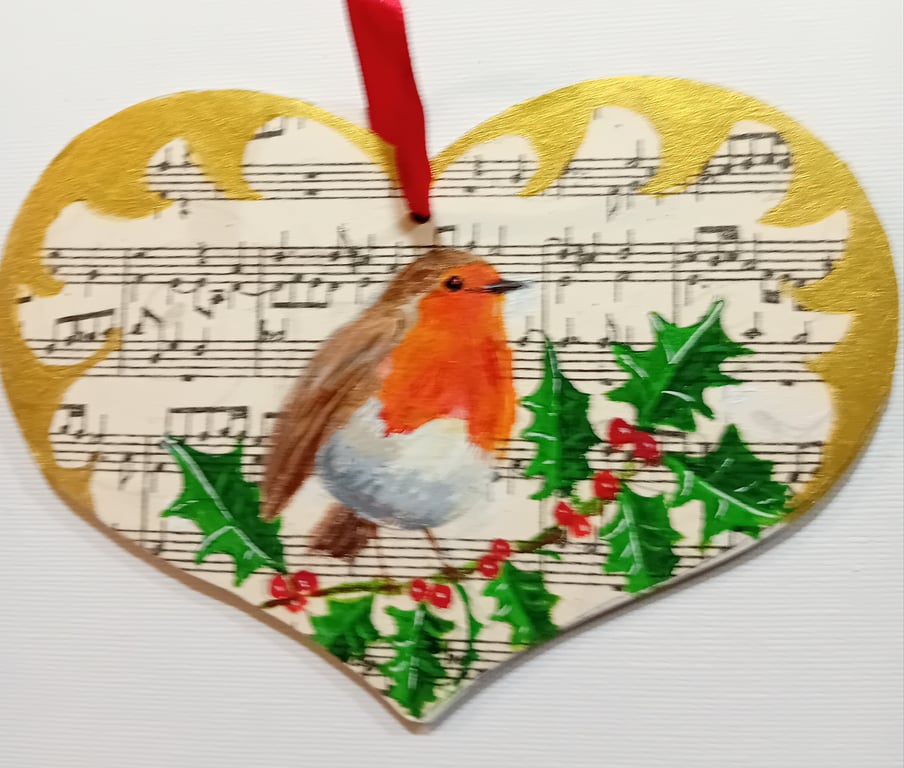 Christmas heart with Robin and music