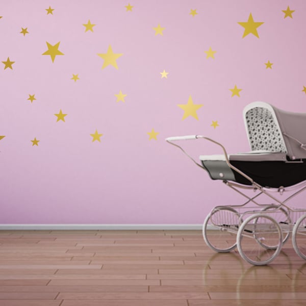 36 mixed size GOLD matt metallic STARS, confetti shapes wall art stickers decals