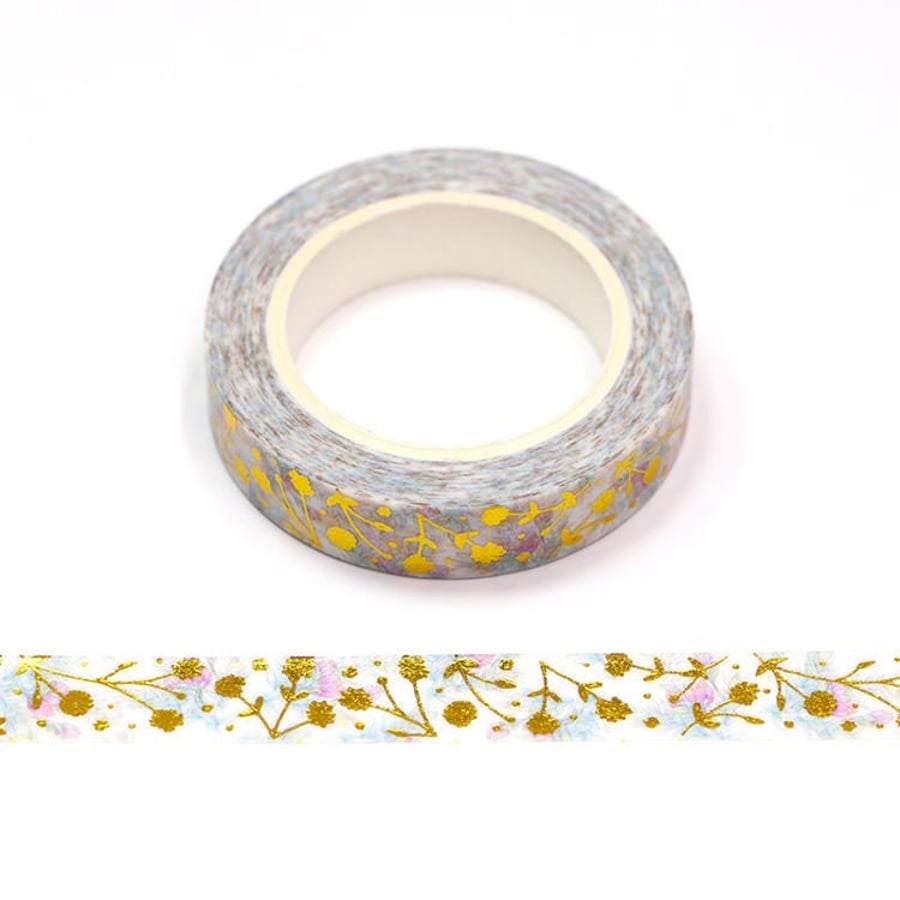 Gold Foil Embossed Flowers Floral Washi Tape 10mm x 10m Bullet Journal