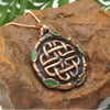 Copper Celtic Shield Knot Pendant Necklace with Tsavorite Garnet Gemstone.