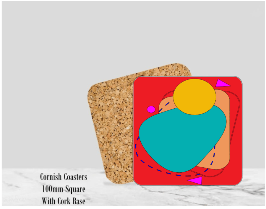 Red Abstract Coaster 100mm (4" ) Square With Cork Base.