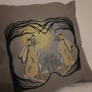 Gazing hares cushion cover