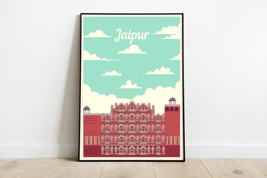 Jaipur retro travel poster, Jaipur print, India travel poster