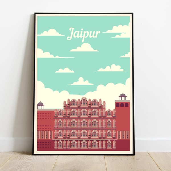 Jaipur retro travel poster, Jaipur print, India travel poster