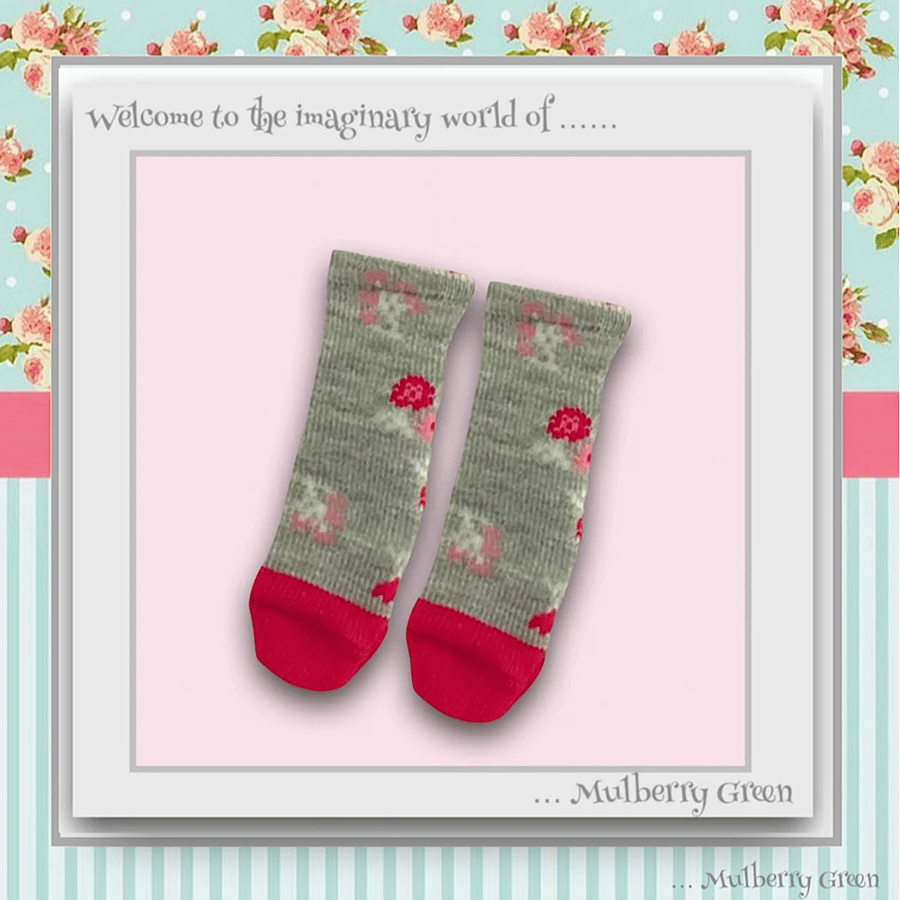 Grey Socks with Pink Flowers