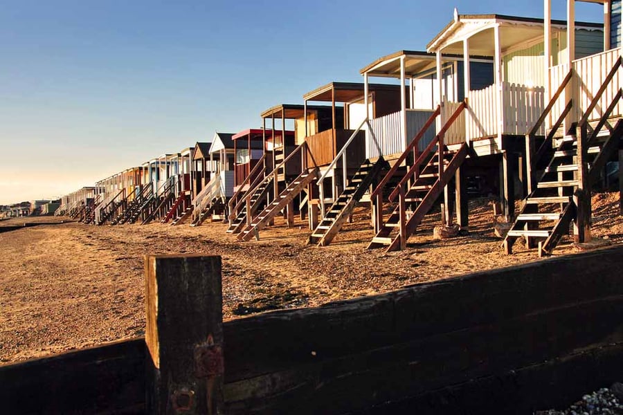 Thorpe bay beach huts Essex UK 18"x12" Print