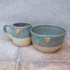 Coffee mug tea cup small in stoneware hand thrown ceramic pottery heart