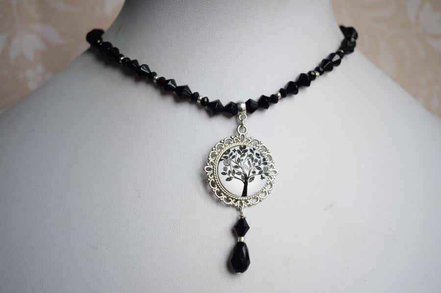 Black and White Tree Pendant Necklace