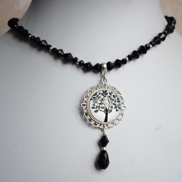 Black and White Tree Pendant Necklace