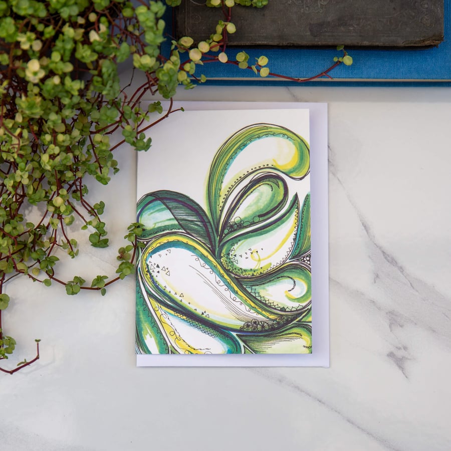 Green Paisley Swirl Greetings Card for all occasions