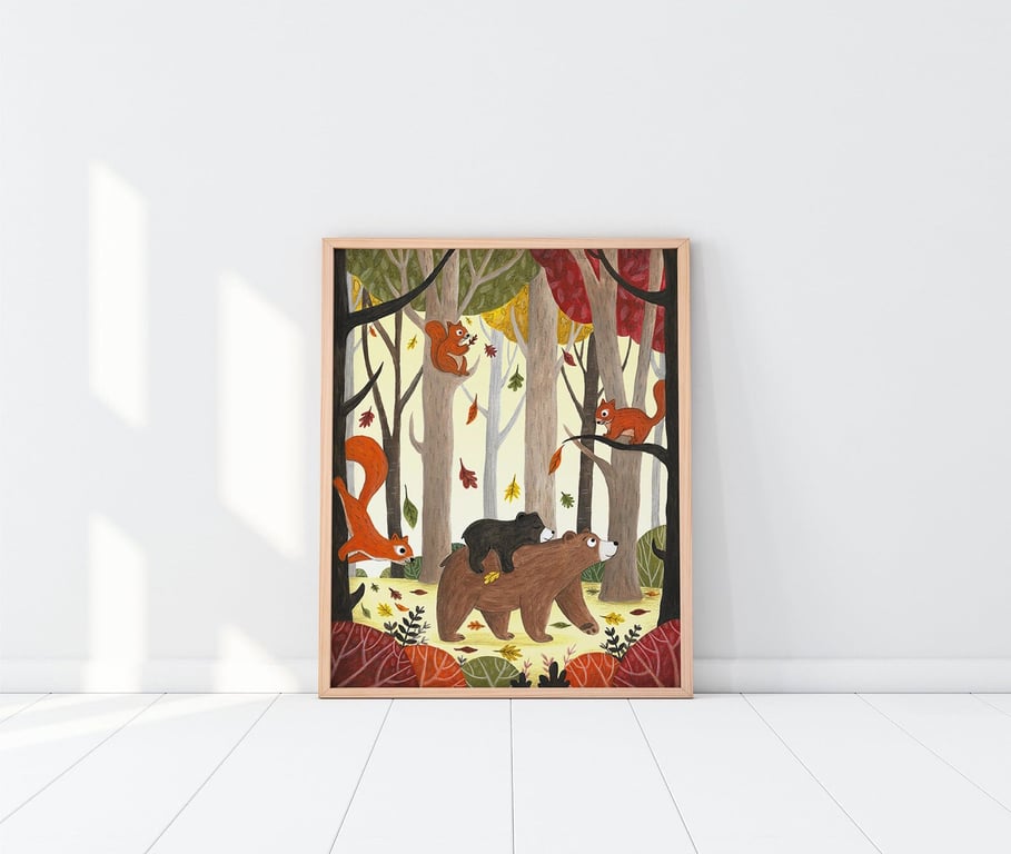 Bear Print - Autumn - Childrens Wall Art - Mothers Day - A4 art print
