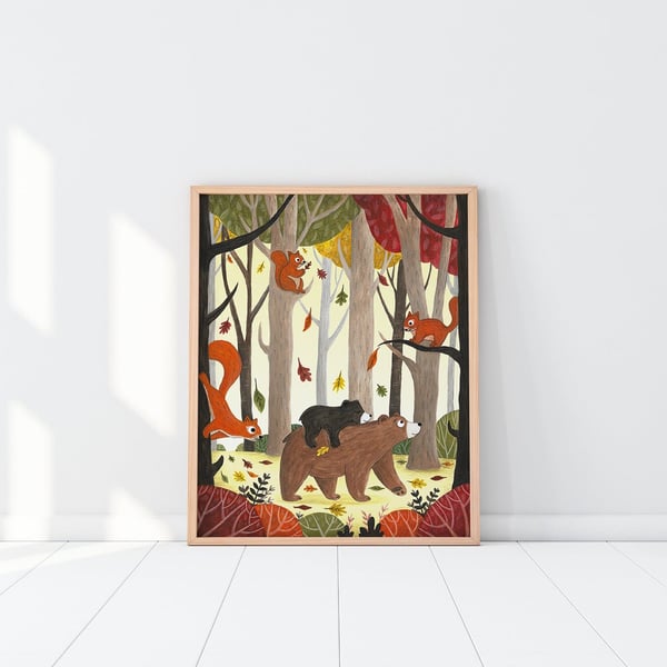 Bear Print - Autumn - Childrens Wall Art - Mothers Day - A4 art print