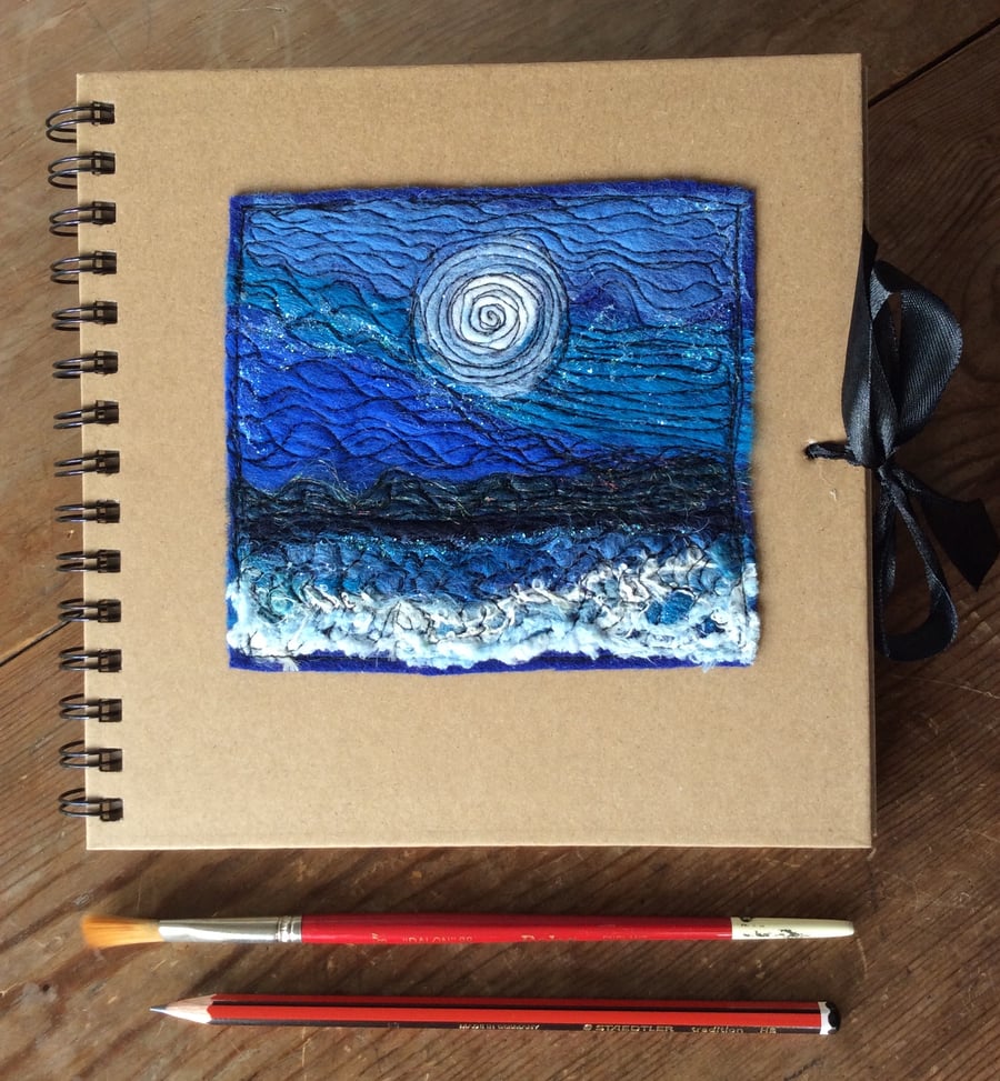 Square moonlit seascape sketchbook or journal. 