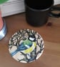 Wooden Coaster Handpainted with a Great Tit bird amongst the branches.   - Image 4