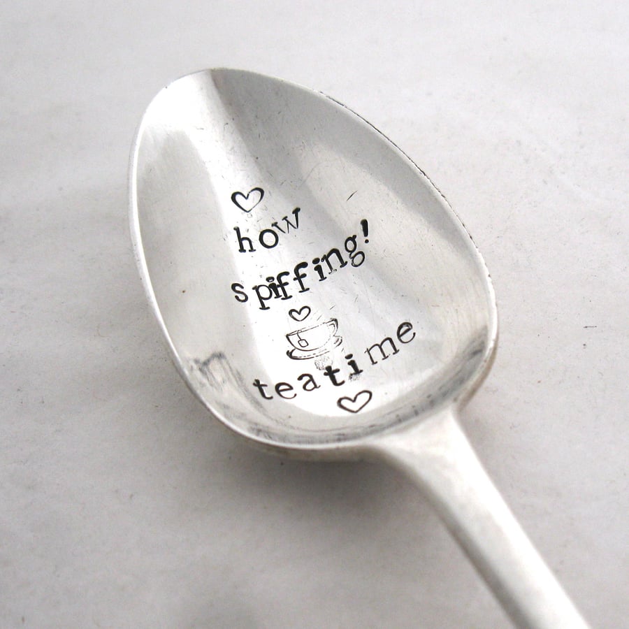 How Spiffing Teatime Handstamped Vintage Teaspoon with Hearts