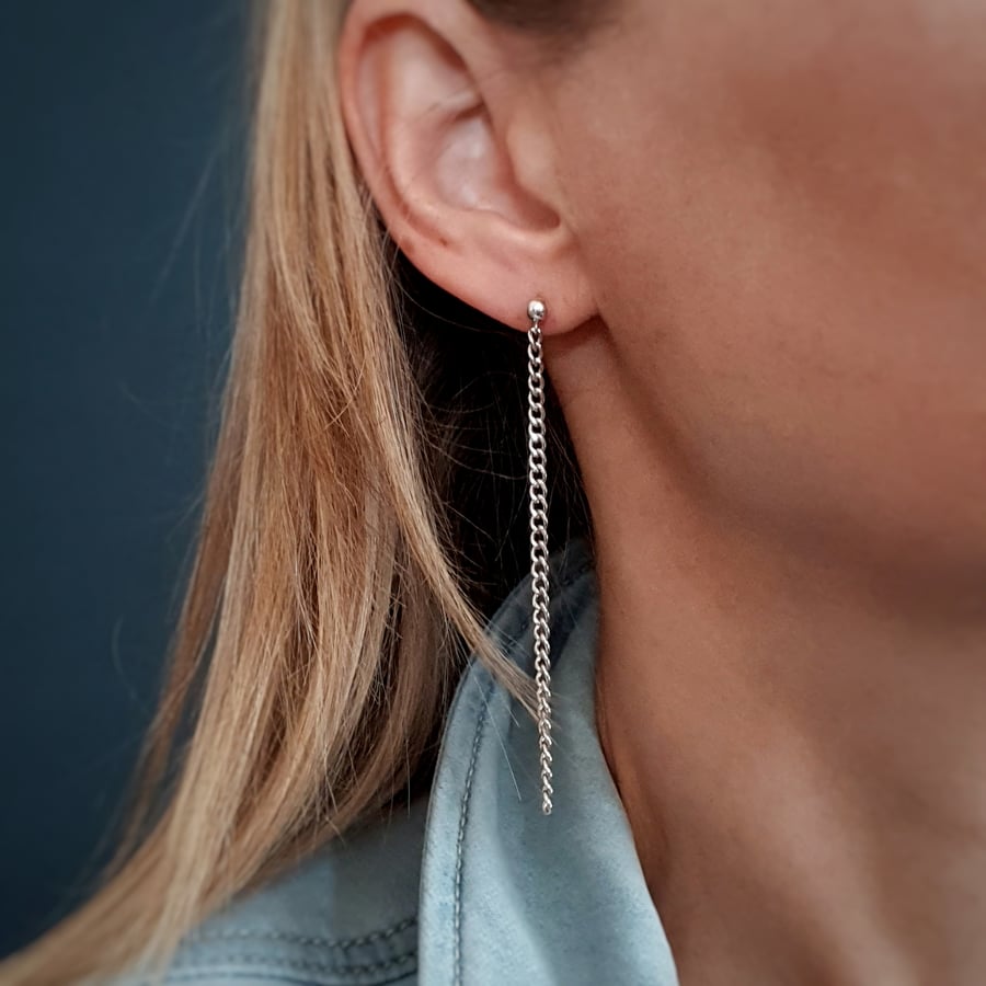 Long silver chain earrings rock chick style