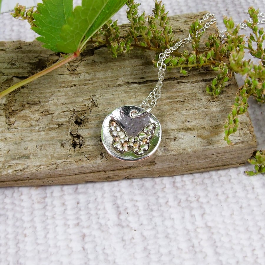 Butterfly Necklace, Sterling Silver and Copper Pendant