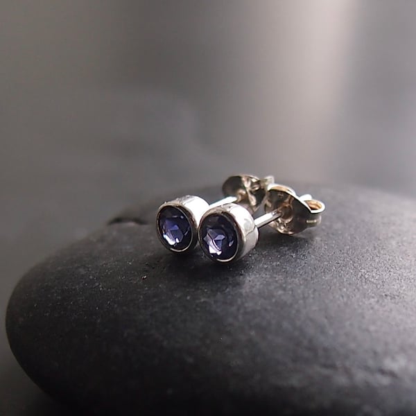sterling Silver and Iolite Facetted Stud Earrings
