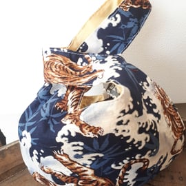 Japanese knot bag in a beautiful oriental tigar fabric 