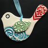 Bejewelled Bird ceramic Christmas decoration