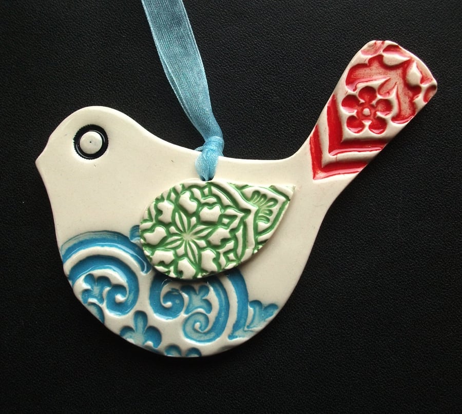 Bejewelled Bird ceramic Christmas decoration