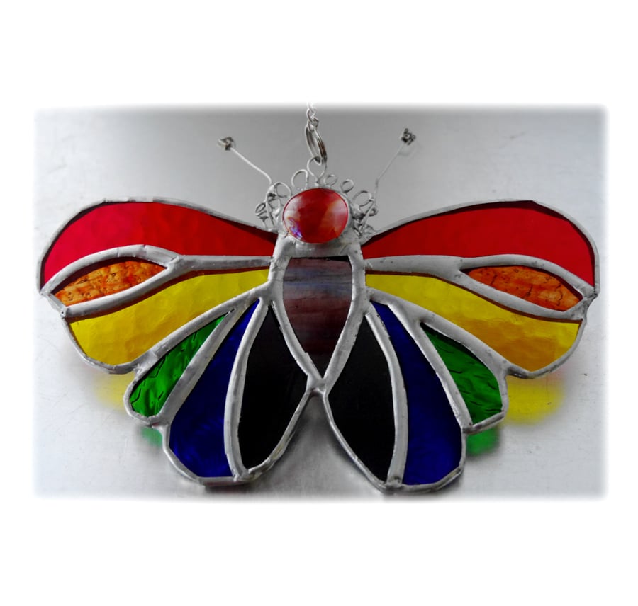 Butterfly Suncatcher Stained Glass Rainbow Handmade 071