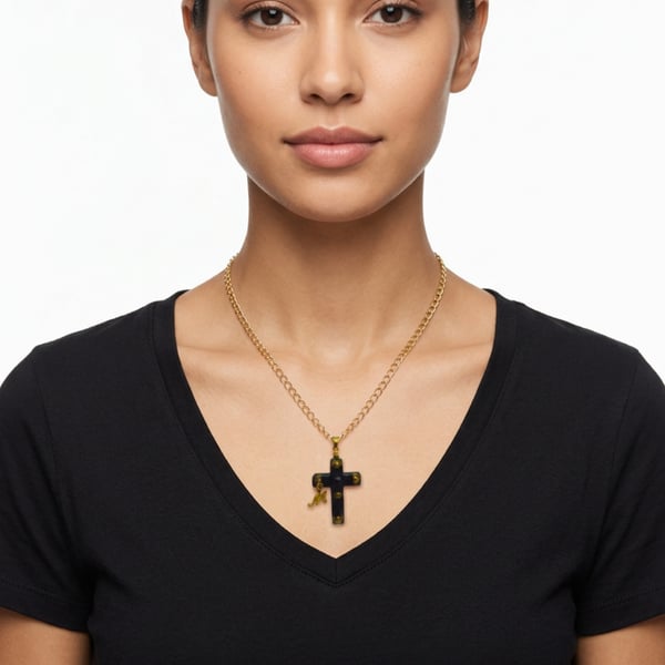 Black and gold resin Cross pendant necklace personalised 