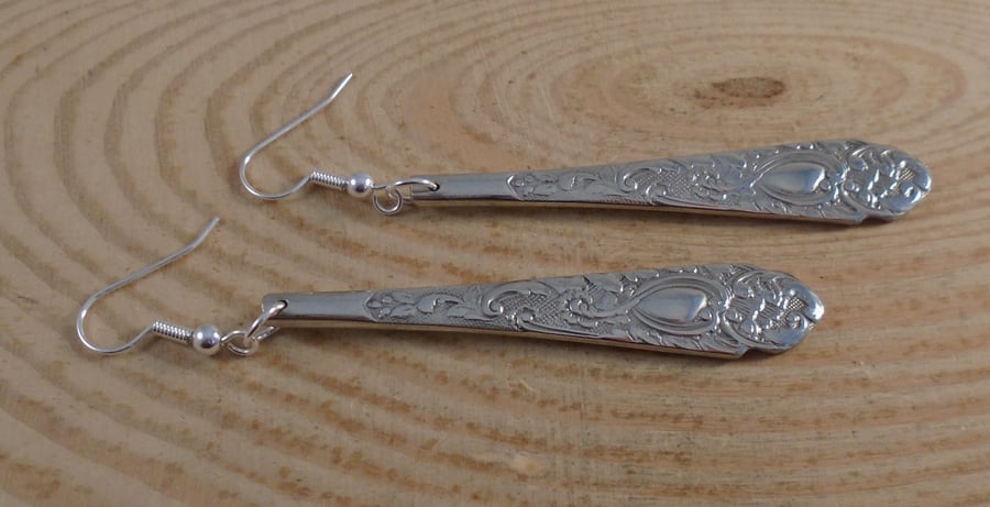 Upcycled Silver Plated Harp Sugar Tong Handle Earrings SPE032011