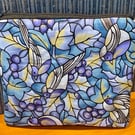 Handmade Ladies Toiletry Bag With Blue Birds And Berries On Gold-Blue Background