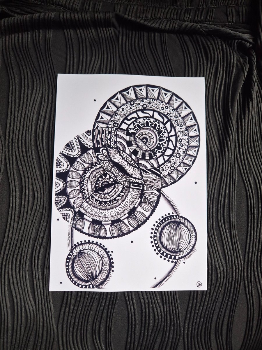 A4 Abstract Spin Print - Unframed Zentangle Mandala Art 