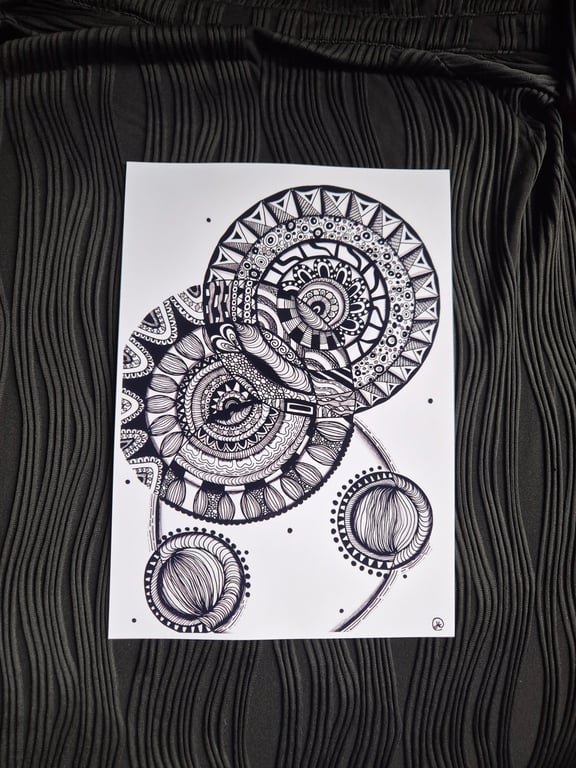 A4 Abstract Spin Print - Unframed Zentangle Mandala Art 