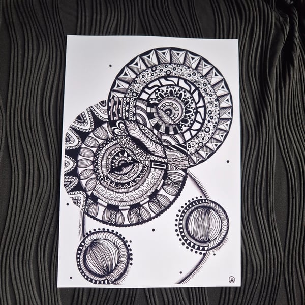 A4 Abstract Spin Print - Unframed Zentangle Mandala Art 