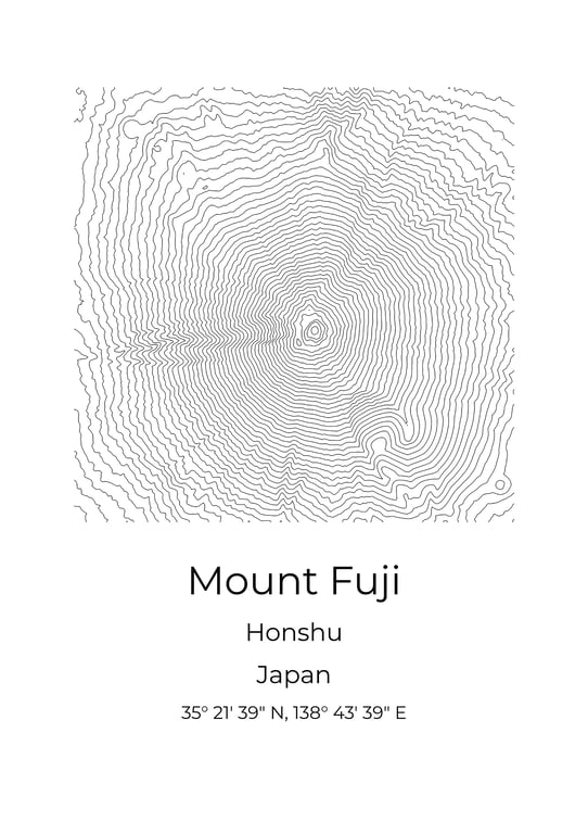 Mount Fuji Minimalistic Topographic Map Wall Art