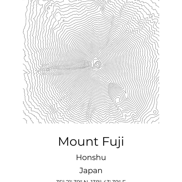 Mount Fuji Minimalistic Topographic Map Wall Art