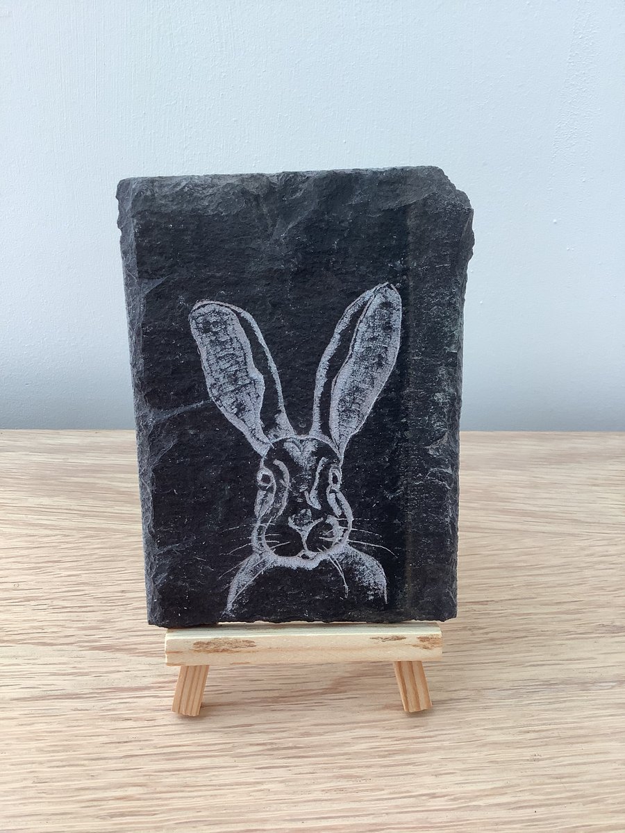 Very Big Eared Hare - original art hand carved on slate