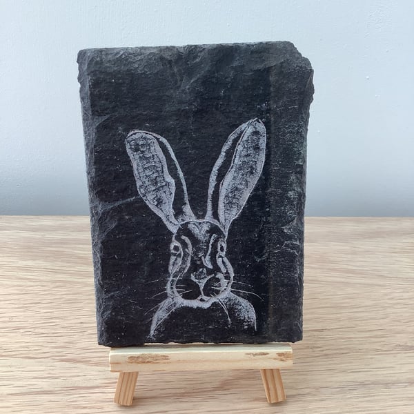 Very Big Eared Hare - original art hand carved on slate